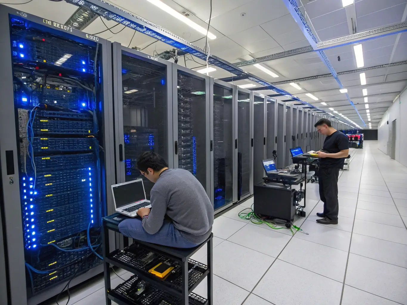 A well-organized MDF/IDF room with neatly arranged racks and cabling, demonstrating DataTel 360 Tech's expertise in building and managing network infrastructure.