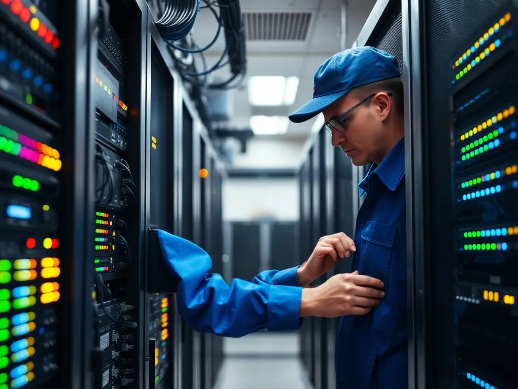 A technician using a cable tester to verify the performance of a newly installed network cable, ensuring it meets TIA-568 standards. The image emphasizes DataTel 360 Tech's commitment to quality and adherence to industry best practices.
