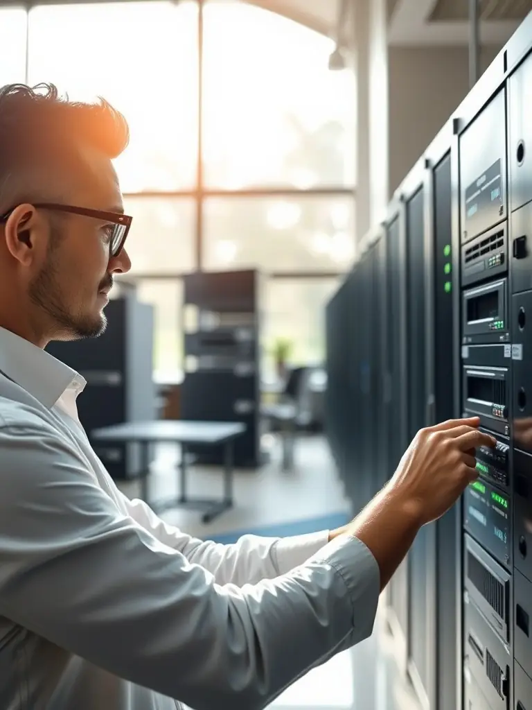 A DataTel 360 Tech field service technician working on-site at a client's location, demonstrating the company's commitment to nationwide IT support.